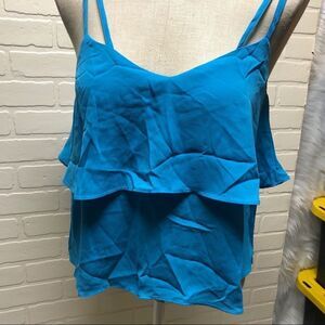 NWT Ultra Flirt Womens Sky Blue Woven Cropped Tiered Blouse Top M